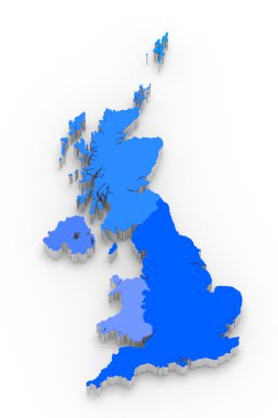 Büyük Britanya'nın 3D mavi harita üzerinde beyaz
