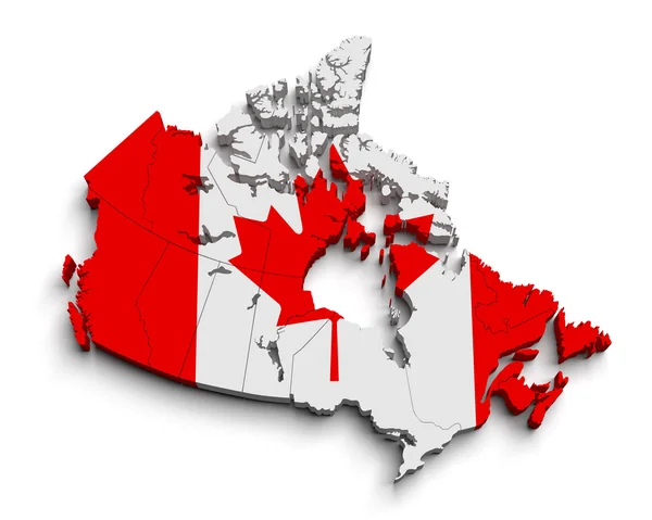 3d canada flag map on white — Stock Photo, Image