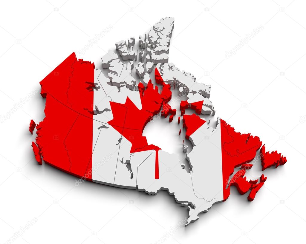 3d canada flag map on white