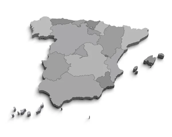 3d Espanha mapa cinza em branco — Fotografia de Stock