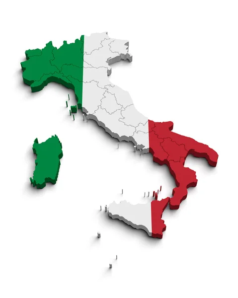 Mapa de la bandera de Italia en blanco aislado —  Fotos de Stock