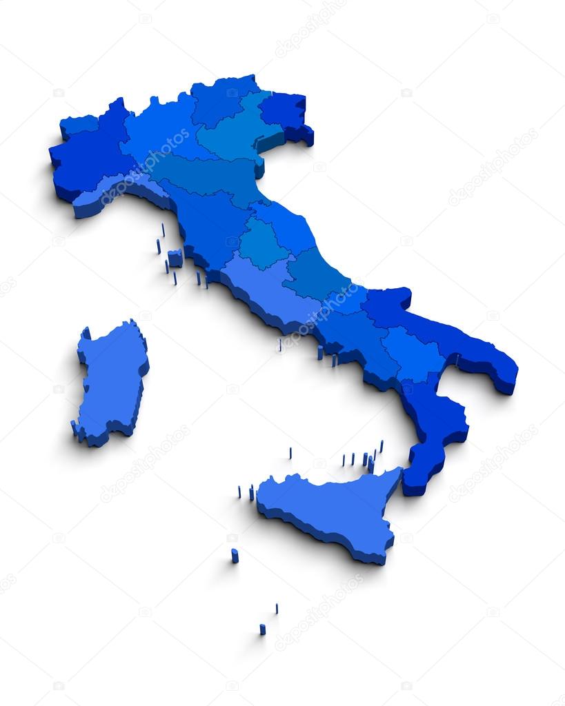 3D blue map of Italy