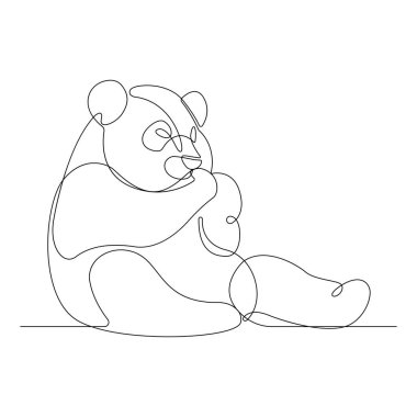 Sürekli bir çizgi halinde panda çiziyor. El çizimi minimalizm stili vektör çizimi.