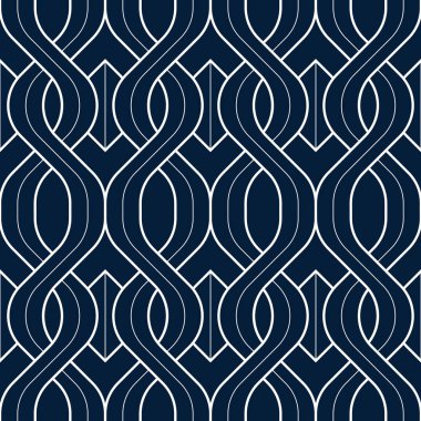 Beyaz zemin üzerinde mavi çizgiler olan soyut geometrik desen. Kusursuz doğrusal uyum. Arkaplanı doldurmak için vektör deseni.