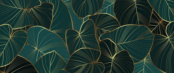 Hoja Tropical Natural Onda Lineal Oro Textura Fondo Lujo Para — Vector de stock