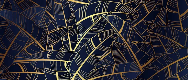Tropische Bananenblatt Gold Luxus Hintergrund Sommer Tropisches Paradies Mit Zeichenstrichkunst — Stockvektor