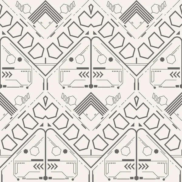 Abstract Vector Tech Line Seamless Pattern Monochrome Colors — Stock Vector