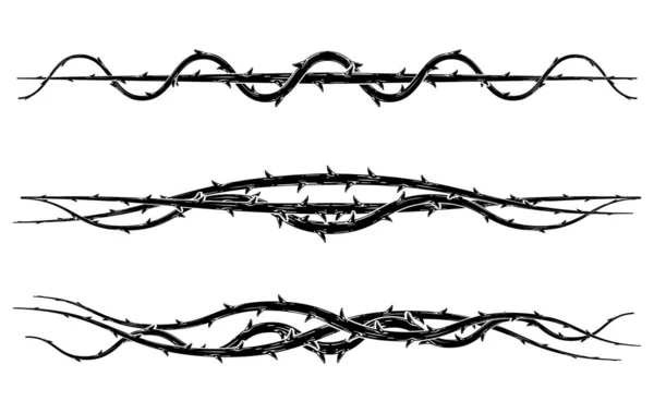 Rami Biancospino Con Spine Incastonate Ornamento Del Tatuaggio Polinesiano Icona — Vettoriale Stock