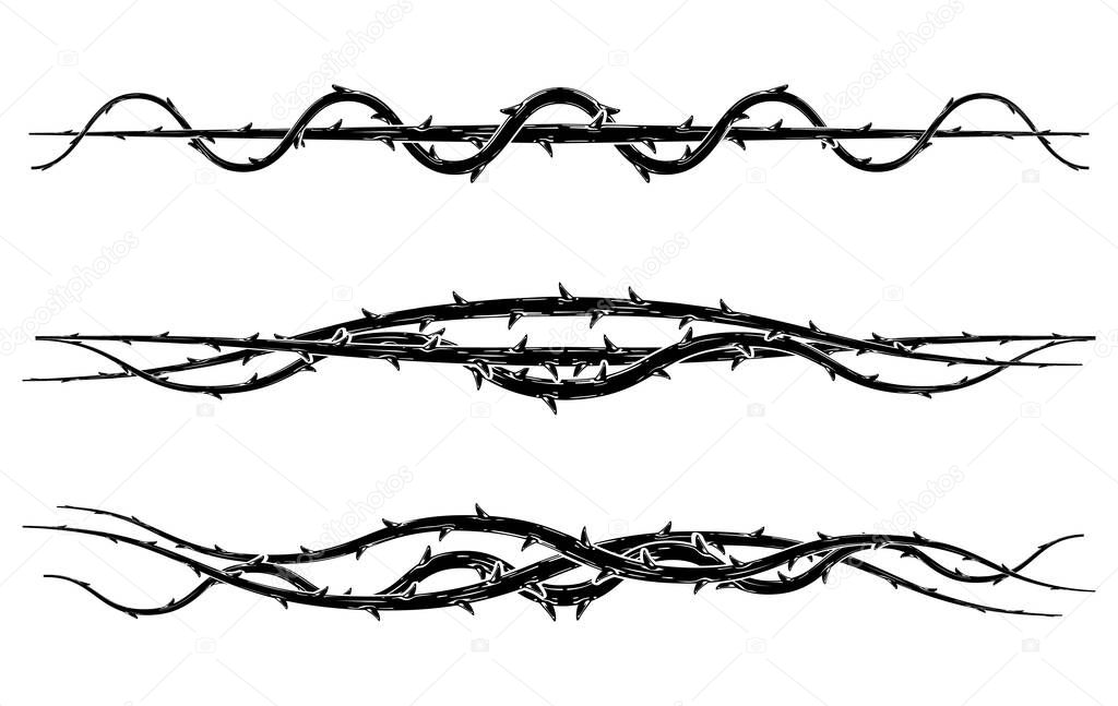 Blackthorn branches with thorns set. Polynesian tattoo ornament. icon isolated on white background. vector illustration.