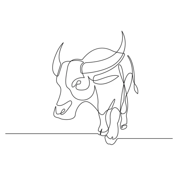 Dessin Trait Continu Buffalo Icône Vache Illustration Vectorielle Noir Blanc — Image vectorielle