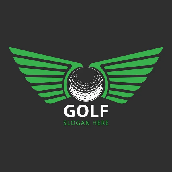 高尔夫球杆图形设计 白色背景图上有翅膀的高尔夫球 — 图库矢量图片