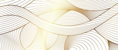 Lüks altın duvar kağıdı. Art Deco Deseni, baskı, kumaş, ambalaj tasarımı için doğrusal dalga arkaplan dokusu, davet.