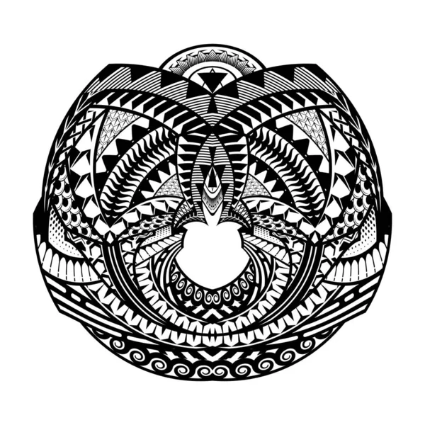 Bentuk Lingkaran Maori Desain Tato Suku Pola Polinesia Mandala Vektor - Stok Vektor