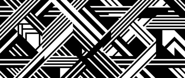 Abstraktes Muster Mit Schwarz Weiß Gestreiften Linien Vektorhintergrund Textur Futuristisches — Stockvektor