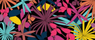 Abstract art nature color background vector. Boho foliage botanical tropical leaves and floral pattern design for summer sale banner, wall art, prints and fabrics.