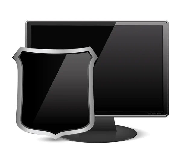 Monitor de ordenador con escudo negro — Archivo Imágenes Vectoriales
