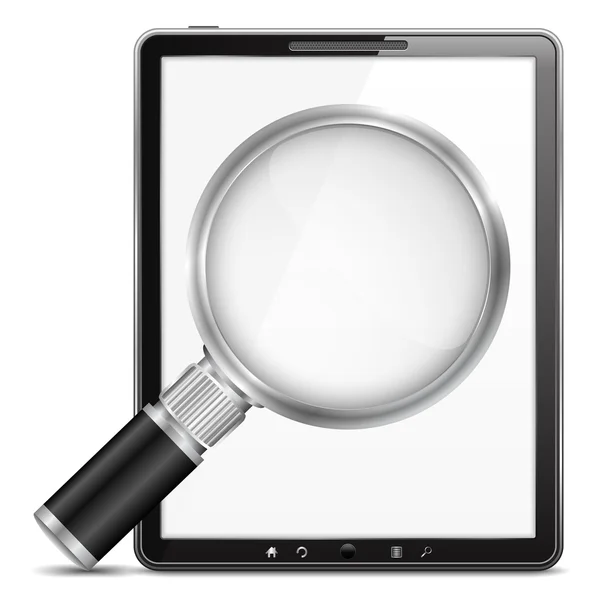 Computador Tablet com Lupa — Vetor de Stock