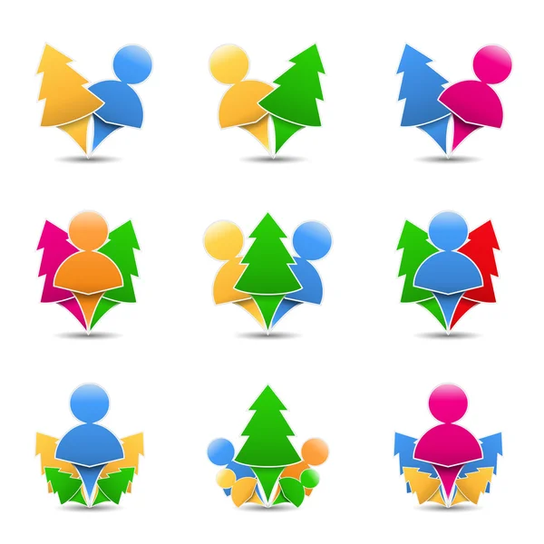 Icons of humans with trees — Stock Vector