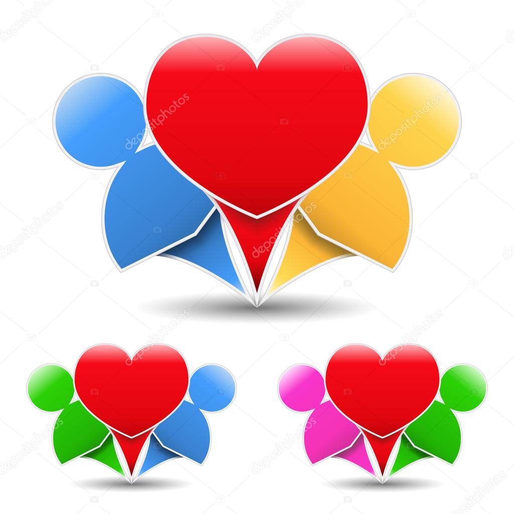 Icon of a happy couple - two humans with heart in the center, design element for your logo, vector eps10 illustration