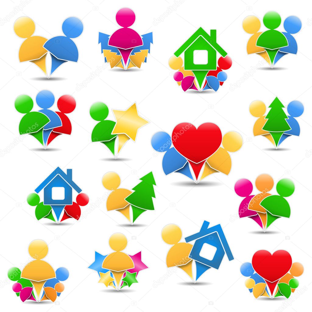 Set of different icons with humans, design elements for your logo, vector eps10 illustration