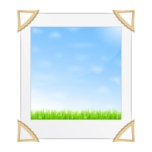 緑の草と青空の写真 — ストックベクタ