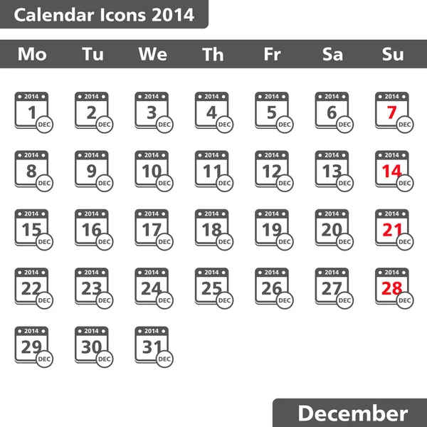 Dezembro 2014 Ícones do calendário — Vetor de Stock