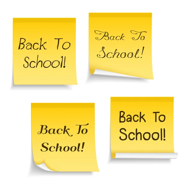 Yellow sticky notes with text Back To School — Stock Vector