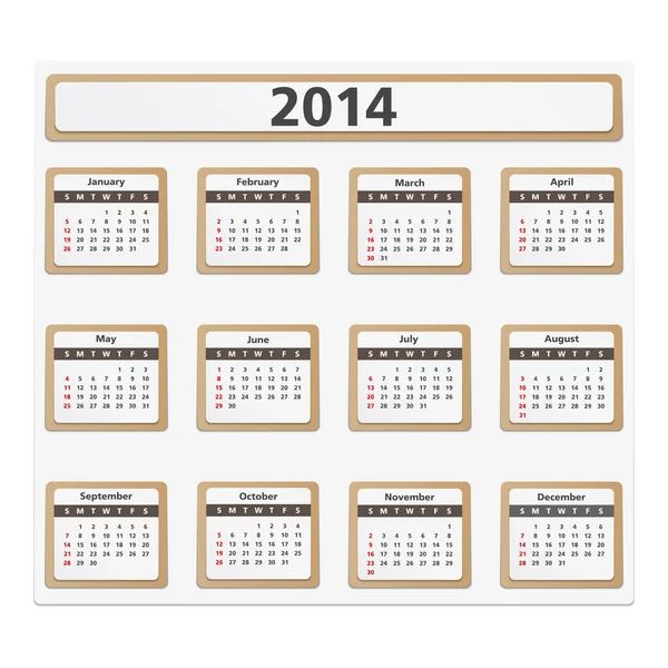 2014 kalendarz — Wektor stockowy