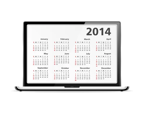2014 takvim içinde laptop — Stok Vektör