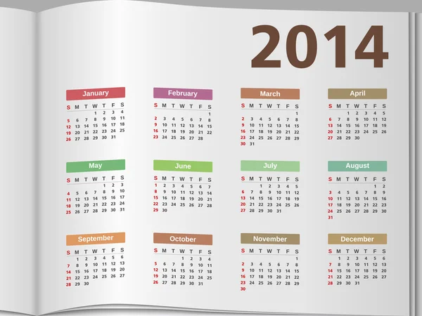 Calendario 2014 — Archivo Imágenes Vectoriales