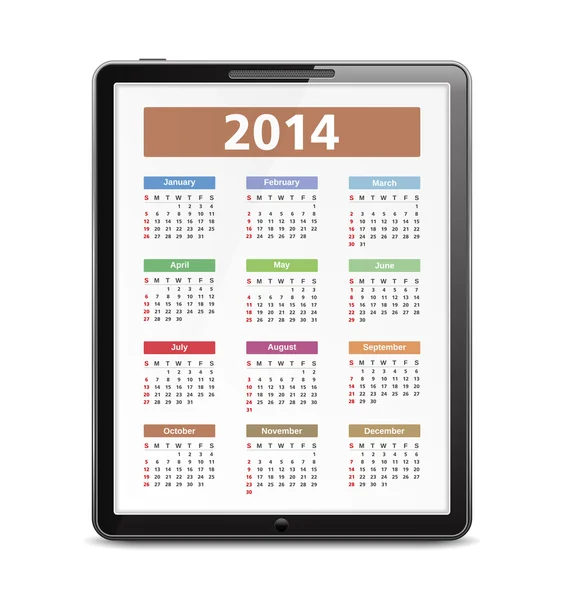 タブレット pc で 2014年カレンダー — ストックベクタ