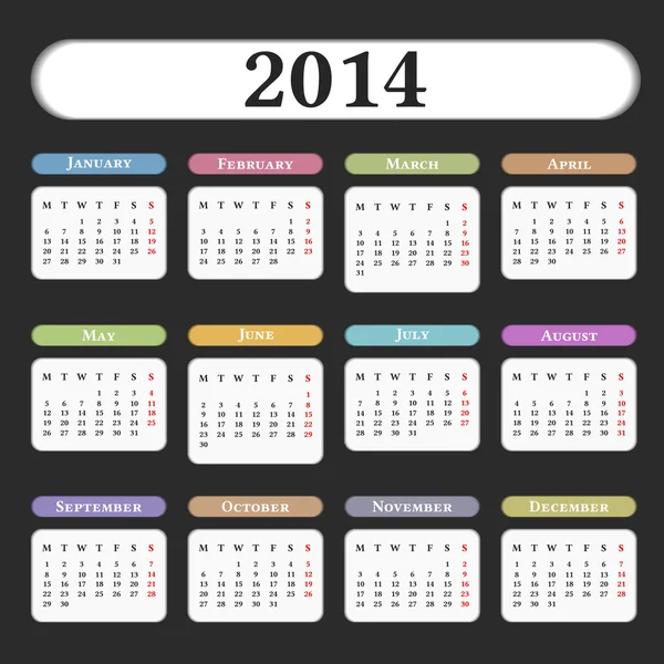 Calendario 2014 — Vettoriale Stock