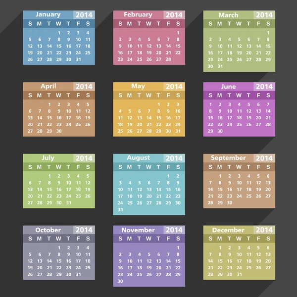 Calendario 2014 piatto — Vettoriale Stock