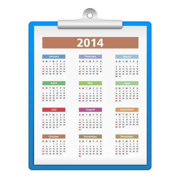 Clipboard with 2014 Calendar — Stock Vector