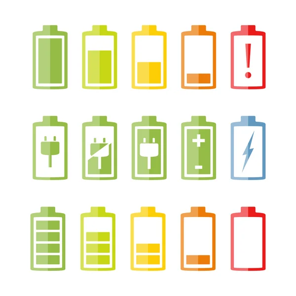 Flat Battery Icons Set — Stock Vector