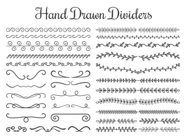 El çizimi çiçek ve hat ayracı seti, vektör eps10 illüstrasyon