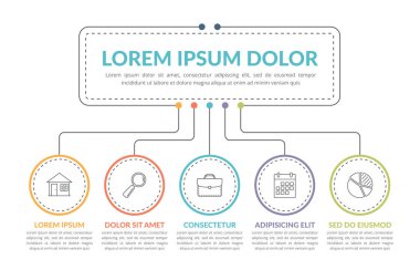 Ana fikre sahip bilgi şablonu ve 5 adım veya seçenek, iş akışı, süreç şeması, vektör eps10 illüstrasyon