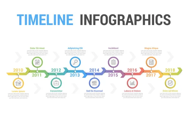 Timeline Infographics Template Arrows Workflow Process Diagram Soft Gradient Colors — Stock Vector