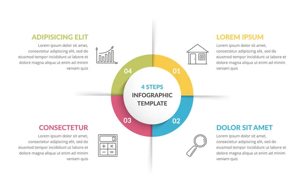 Cirkel Infografische Template Met Vier Stappen Opties Proces Grafiek Vector — Stockvector