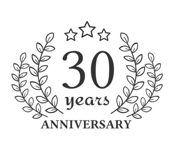 Emblema Aniversário Com Coroa Louro Desenhada Mão Ilustração Vetorial Eps10 — Vetor de Stock