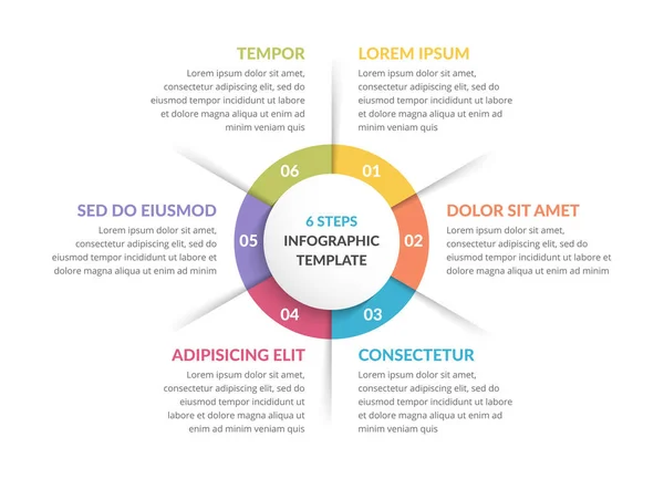 Cirkel Infografische Template Met Zes Stappen Opties Procesdiagram Vector Eps10 — Stockvector