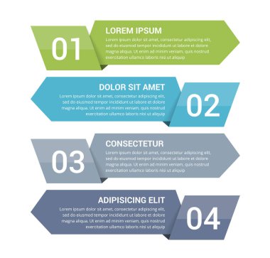 Oklu dört adımlı bilgi şablonu, vektör eps10 illüstrasyon