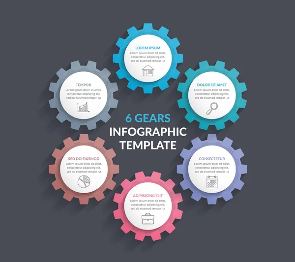 Diagrama Circular Con Seis Engranajes Vector Eps10 Ilustración — Vector de stock