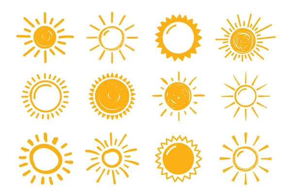 Handgetekende Zonnen Witte Achtergrond Vector Eps10 Illustratie — Stockvector