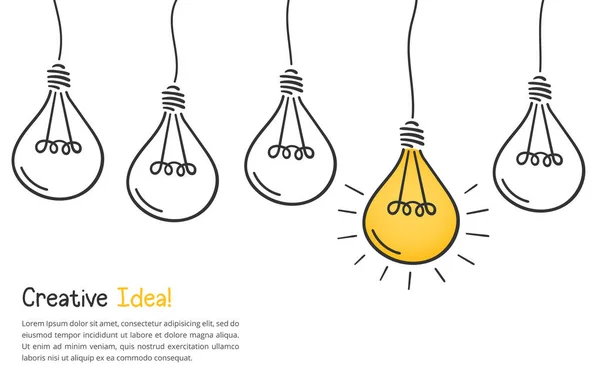 Idea Concept Con Lampadine Disegnate Mano Posto Tuo Testo Illustrazione — Vettoriale Stock