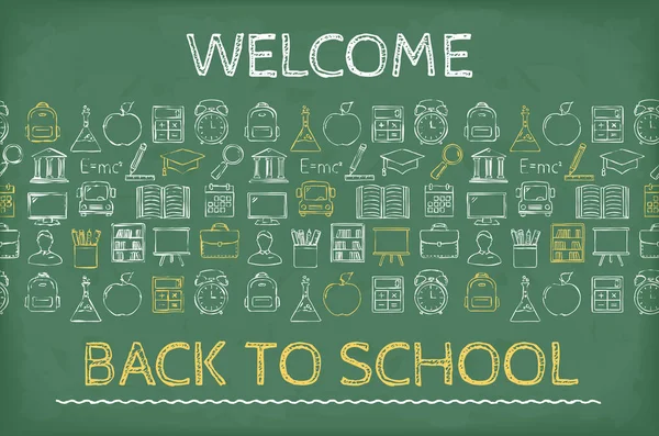 Welcome Back School Concept Line Icons Blackboard Vector Eps10 Illustration — Stock Vector