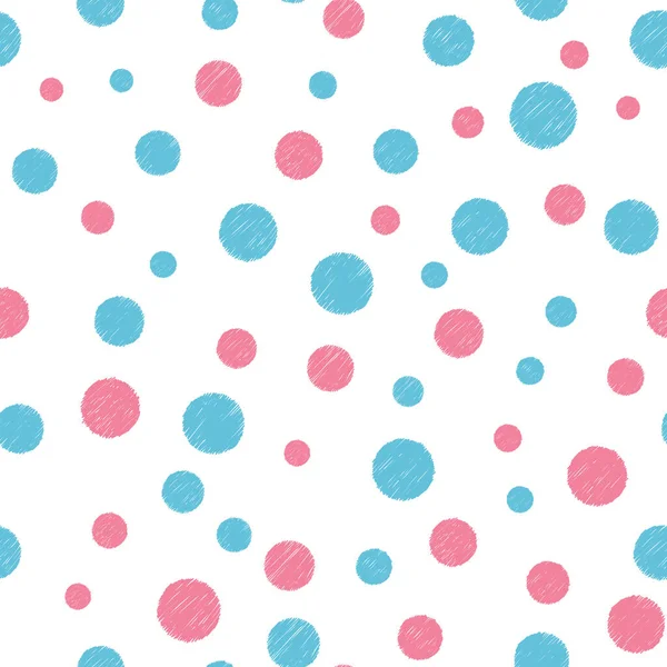 Seamless Pattern Hand Drawn Pink Blue Circles White Background Vector — Stock Vector