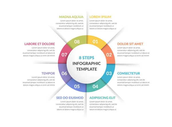 Kreis Infografik Vorlage Mit Acht Schritten Oder Optionen Prozesstabelle Vektor — Stockvektor