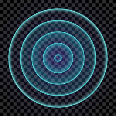 Sonar dalgası. Mavi renk yüzük. Soyut dijital ses dalgası. Şeffaf arka planda izole edilmiş..