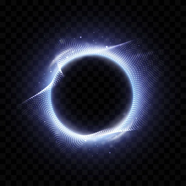 Forme de cercle déformé dynamique des particules. Élégants cercles lumineux à partir de points avec effet de profondeur de champ. Isolé sur fond transparent. — Image vectorielle